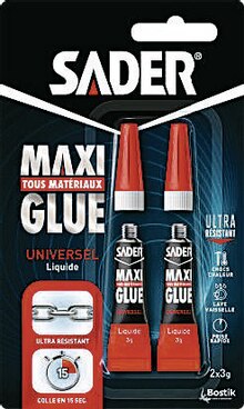Lot de 2 Maxi glue 3G liquide tous matériaux - Géant Casino à Paris Lot de 2 Maxi glue 3G liquide tous matériaux en promo chez Géant Casino Paris à 2,25 €