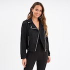 Veste courte esprit biker effet suédine noir femme dans le catalogue La Halle
