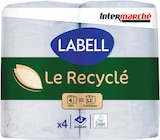 Papier toilette ecolabel 100% fibres recyclées 4 maxi rouleaux = 12 rouleaux classiques - LABELL - Intermarché Hyper Papier toilette ecolabel 100% fibres recyclées 4 maxi rouleaux = 12 rouleaux classiques - LABELL à 2,33 € dans le catalogue Intermarché Hyper