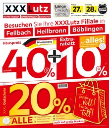 XXXLutz Möbelhäuser Prospekt für Pforzheim mit 2 Seiten XXXLutz Möbelhäuser Prospekt für Pforzheim: "Besuchen Sie Ihre XXXLutz Filiale in Fellbach - Heilbronn - Böblingen", 2 Seiten, 23.05.2022 - 04.06.2022