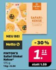 Safari Dinkel Kekse Angebote von Finton’s bei Netto mit dem Scottie Pinneberg für 1,11 €