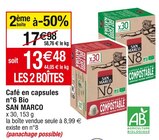 Café en capsules n°6 Bio - SAN MARCO en promo à 13,48 € chez Cora Café en capsules n°6 Bio - SAN MARCO dans le catalogue Cora