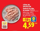 Émincés de filet de poulet - L’ÉTAL DU VOLAILLER - Lidl à Pau Émincés de filet de poulet - L’ÉTAL DU VOLAILLER en promo chez Lidl Pau à 4,59 €