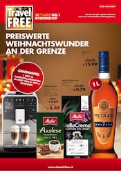 Aktueller Travel FREE Prospekt mit Weinbrand, "PREISWERTE WEIHNACHTSWUNDER AN DER GRENZE", Seite 1