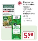 Artischocken Kapseln oder Bittertropfen von altapharma für 5,99 € bei Rossmann im Angebot Artischocken Kapseln oder Bittertropfen von altapharma im aktuellen Rossmann Prospekt
