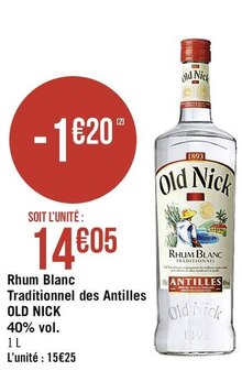 Rhum blanc traditionnel des Antilles 40% vol. - Casino Supermarchés à Paris Rhum blanc traditionnel des Antilles 40% vol. en promo chez Casino Supermarchés Paris à 14,05 €