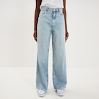 Promo Jean large taille haute coton denim double stone femme à 25,99 € dans le catalogue La Halle à Malauzat