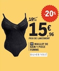 Maillot de bain 1 piece femme - Baiser-volé - E.Leclerc à Tours Maillot de bain 1 piece femme - Baiser-volé en promo chez E.Leclerc Tours à 15,96 €