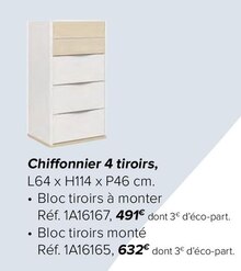 Chiffonnier 4 tiroirs - Gautier à Puteaux Chiffonnier 4 tiroirs en promo chez Gautier Puteaux à 491,00 €