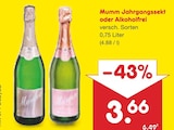 Jahrgangssekt im Angebot bei Netto Marken-Discount in Ulm Jahrgangssekt Angebote von Mumm bei Netto Marken-Discount Ulm für 3,66 €