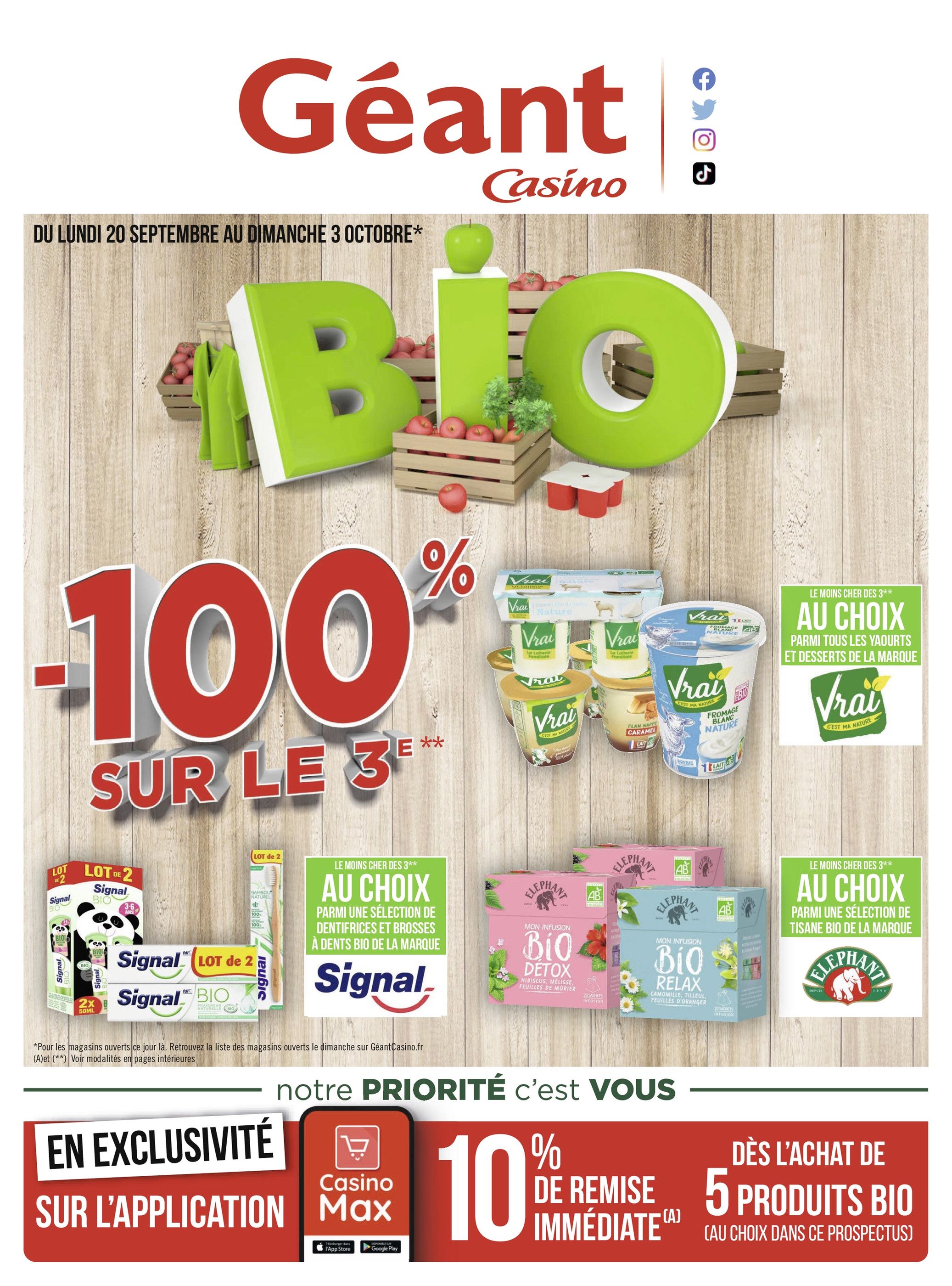 Catalogue Géant Casino à Longjumeau, avec 44 pages Prospectus Géant Casino à Longjumeau, "Bio", 44 pages, 20/09/2021 - 03/10/2021