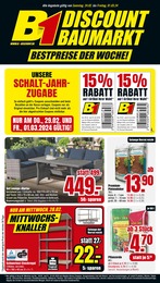 B1 Discount Baumarkt Prospekt für Moers: "BESTPREISE DER WOCHE!", 8 Seiten, 24.02.2024 - 01.03.2024