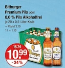 Premium Pils oder 0,0 % Pils Alkoholfrei von Bitburger im aktuellen V-Markt Prospekt für 10,99 €