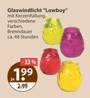 Glaswindlicht "Lowboy" im V-Markt Prospekt Glaswindlicht "Lowboy" von im aktuellen V-Markt Prospekt für 1,99 €