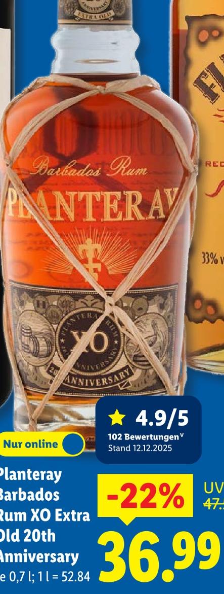 Planteray Barbados Rum XO Extra Old 20th Anniversary