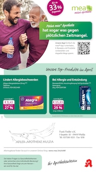 mea - meine apotheke Prospekt der Woche "Unsere April-Angebote" Seite 1, 01.04.2026 bis 30.04.2026 für Mulda Aktueller mea - meine apotheke Prospekt "Unsere April-Angebote" Seite 1 von 4 Seiten für Mulda