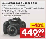 EOS 2000D + 18-55 DC III im Angebot bei Netto Marken-Discount in Hückelhoven EOS 2000D + 18-55 DC III Angebote von Canon bei Netto Marken-Discount Hückelhoven für 449,99 €