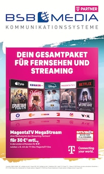 Aktueller BSB mobilfunk Prospekt "DEIN GESAMTPAKET FÜR FERNSEHEN UND STREAMING" Seite 1 von 8 Seiten für Rostock