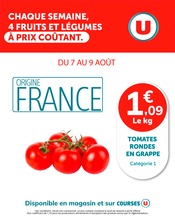 Catalogue Supermarchés Hyper U en cours à Vayres et alentours, "CHAQUE SEMAINE, 4 FRUITS ET LÉGUMES À PRIX COÛTANT", 1 page, 07/08/2025 - 09/08/2025