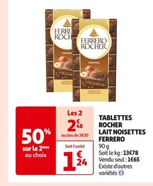 Chocolat blanc et noisettes FERRERO ROCHER Tablette de 90g - Super