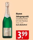 Jahrgangssekt im Angebot bei famila Nordost in Neustadt Jahrgangssekt Angebote von Mumm bei famila Nordost Neustadt für 3,99 €