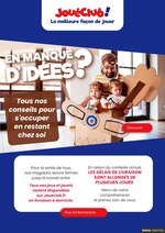 Catalogue JouéClub "Tous nos conseils pour s'occuper en restant chez soi", 1 pages, à Thiais, 01/04/2020 - 30/04/2020 Prospectus JouéClub "Tous nos conseils pour s'occuper en restant chez soi", 1 pages, à Thiais, 01/04/2020 - 30/04/2020
