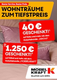 Möbel Kraft Prospekt „WOHNTRÄUME ZUM TIEFSTPREIS“ für Neunheilingen und Umgebung mit 1 Seite Möbel Kraft Prospekt für Neunheilingen und Umgebung: „WOHNTRÄUME ZUM TIEFSTPREIS“, 1 Seite, 23.09.2026 - 27.10.2026