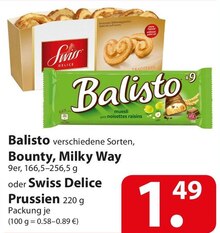 Balisto, Bounty, Milky Way oder Swiss Delice Prussien bei famila Nordost in Bad Salzuflen Balisto, Bounty, Milky Way oder Swiss Delice Prussien im Angebot bei famila Nordost Bad Salzuflen für 1,49 €