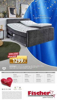 Bett im aktuellen Polstermöbel Fischer Prospekt (Ludwigshafen (Rhein)) Bett im Polstermöbel Fischer Prospekt "JUBILÄUM" mit 31 Seiten (Ludwigshafen (Rhein))