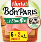 Jambon à l'Étouffée Le Bon Paris Sans Nitrite - Herta en promo à 3,64 € chez Netto Jambon à l'Étouffée Le Bon Paris Sans Nitrite - Herta dans le catalogue Netto