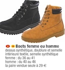 Boots femme ou homme en promo chez Cora Reims à 29,00 €