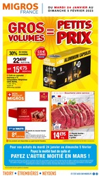Catalogue Migros France à Saint-Roch, avec 20 pages Prospectus Migros France à Saint-Roch, "Gros Volumes = Petits Prix", 20 pages, 24/01/2023 - 05/02/2023