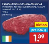 Aktuelle Rindfleisch Angebote bei Netto Marken-Discount in Wolfsburg Aktuelles Falsches Filet vom Irischen Weiderind Angebot bei Netto Marken-Discount in Wolfsburg ab 1,39 €