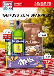 Supermarkt Prospekt von Travel FREE Prackenbach Travel FREE Prospekt: "GENUSS ZUM SPARPREIS", 11 Seiten, 21.08.2026 - 03.09.2026