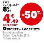 Pichet + 4 gobelets - Super U à Lorient Pichet + 4 gobelets en promo chez Super U Lorient à 4,49 €