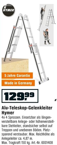 Alu-Teleskop-Gelenkleiter bei OBI in Lünen Alu-Teleskop-Gelenkleiter im Angebot bei OBI Lünen für 129,99 €