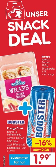 Wraps und Energy Drink bei Netto Marken-Discount in Duisburg Wraps und Energy Drink im Angebot bei Netto Marken-Discount Duisburg für 1,99 €
