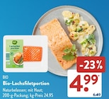 Bio-Lachsfiletportion bei ALDI SÜD im Hinterziegelhalden Prospekt für 4,99 €