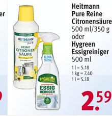 Essigreiniger von Heitmann oder Hygreen im aktuellen Rossmann Prospekt für 2.59€