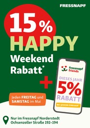 Fressnapf Prospekt für Hamburg mit 2 Seiten Fressnapf Prospekt für Hamburg: "15 % HAPPY Weekend Rabatt", 2 Seiten, 20.05.2022 - 28.05.2022