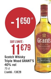 Scotch whisky triple wood 40% vol - Géant Casino à Saint-Herblain Scotch whisky triple wood 40% vol en promo chez Géant Casino Saint-Herblain à 11,79 €