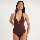 Maillot de bain une pièce avec anneau marron femme en promo chez La Halle Maillot de bain une pièce avec anneau marron femme dans le catalogue La Halle