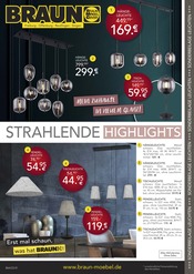 Beleuchtung im BRAUN Möbel-Center Prospekt in Reutlingen Aktueller BRAUN Möbel-Center Prospekt mit Beleuchtung, "STRAHLENDE HIGHLIGHTS", Seite 1