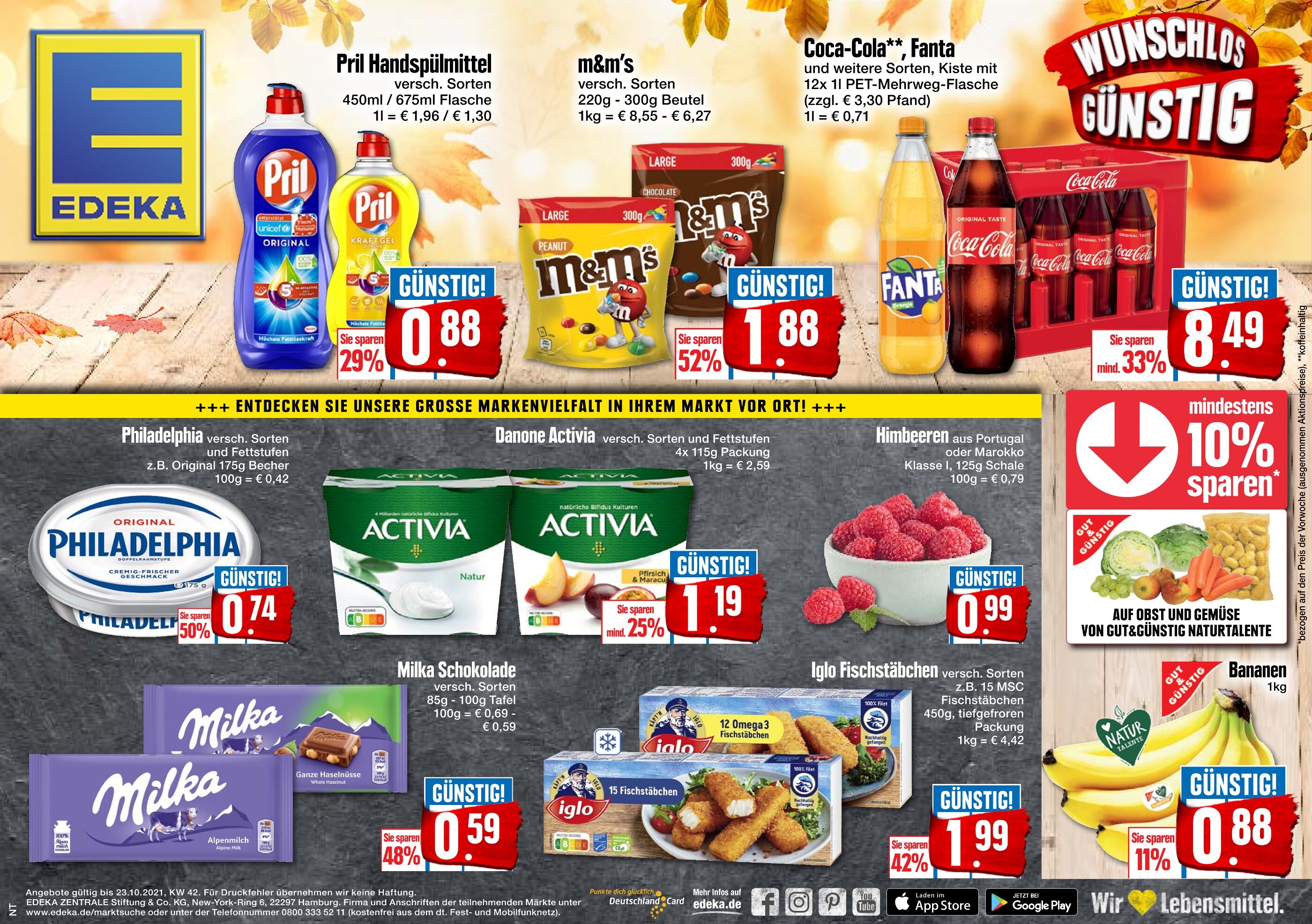 EDEKA Prospekt für Setzingen mit 1 Seite EDEKA Prospekt für Setzingen: "WUNSCHLOS GÜNSTIG", 1 Seite, 21.10.2021 - 23.10.2021