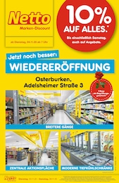 Netto Marken-Discount Prospekt für Osterburken mit 4 Seiten Netto Marken-Discount Prospekt für Osterburken: "Wiedereröffnung - 10% auf ALLES", 4 Seiten, 04.11.2025 - 08.11.2025