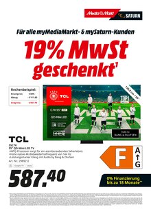 Fernseher im MediaMarkt Saturn Prospekt "19% MwSt. geschenkt" mit 34 Seiten (Duisburg)