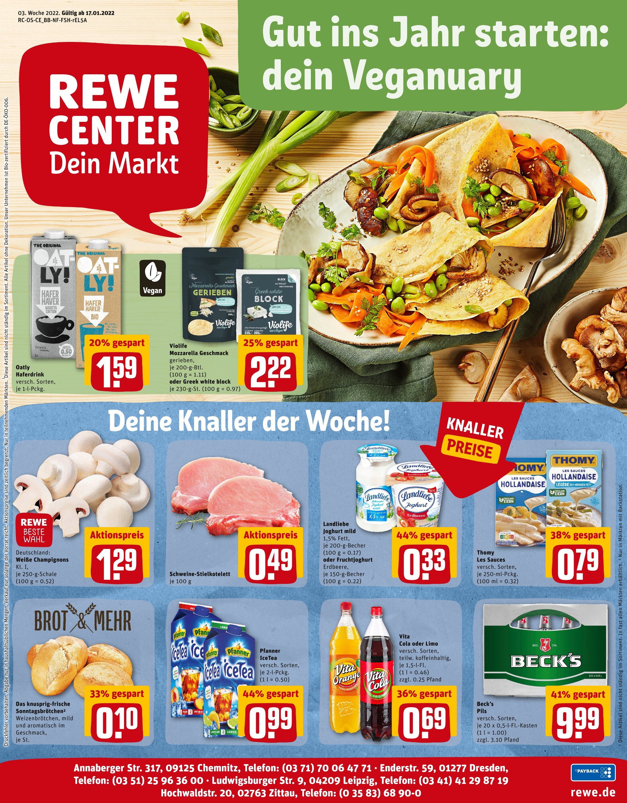 REWE Prospekt für Dresden mit 33 Seiten REWE Prospekt für Dresden: "Top Angebote", 33 Seiten, 17.01.2022 - 22.01.2022