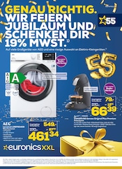 Aktueller EURONICS Prospekt mit Waschmaschine, "GENAU RICHTIG. WIR FEIERN JUBILÄUM UND SCHENKEN DIR 19% MWST.", Seite 1