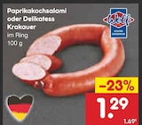 Paprikakochsalami oder Delikatess Krakauer bei Netto Marken-Discount im Bad Dürrenberg Prospekt für 1,29 €