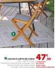 Chaise pliante en corde en promo chez Super U Romans-sur-Isère à 47,99 €